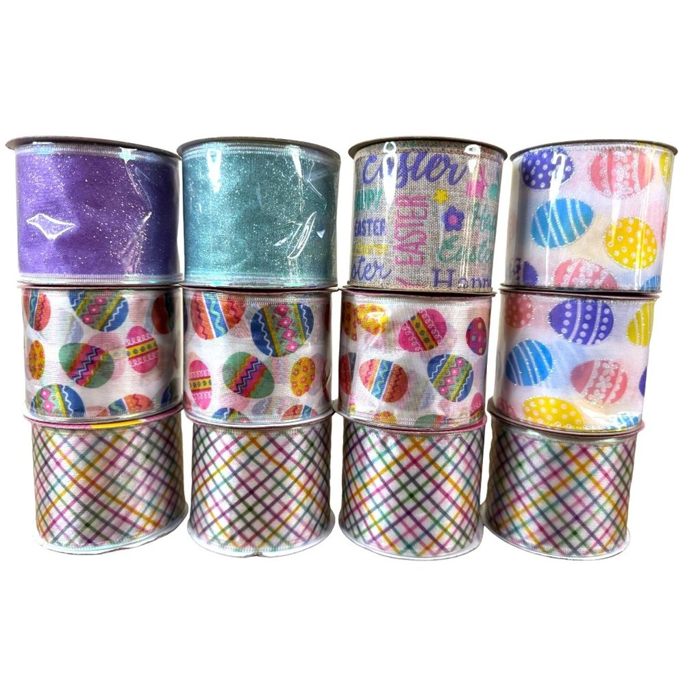 Easter Wired Edge Ribbon 2.5" x 3 yds.  Lot of 12 Assorted See Pics